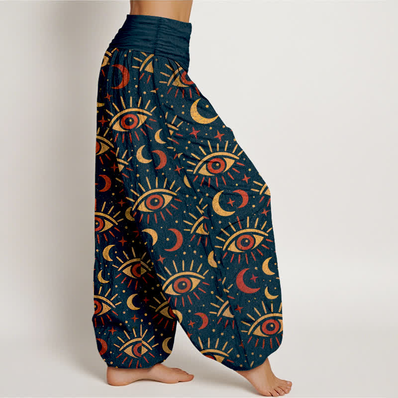 Buddha Stones Cotton Mystic Eye Moon Pattern Women's Elastic Waist Harem Pants - image 6