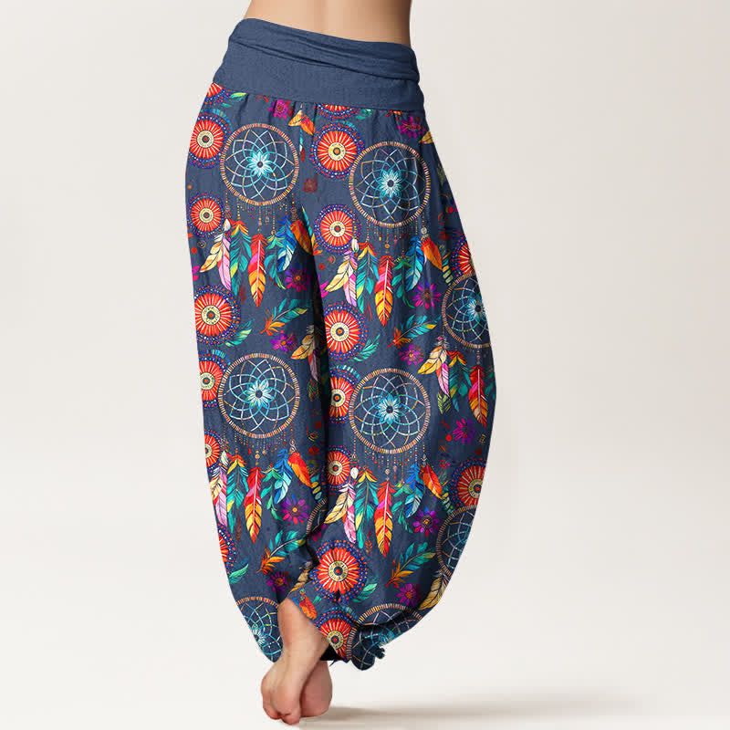 Buddha Stones Cotton Dreamcatcher Feather Pattern Women's Elastic Waist Harem Pants - image 7
