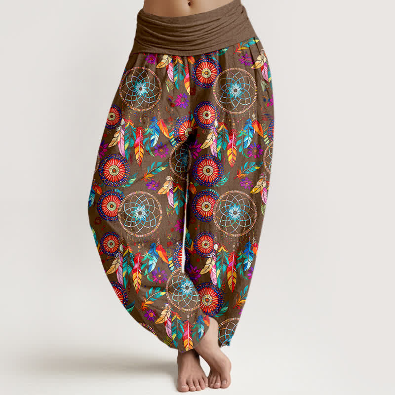 Buddha Stones Cotton Dreamcatcher Feather Pattern Women's Elastic Waist Harem Pants - Sienna - US16，UK/AU20，EU48 (3XL) - image 8