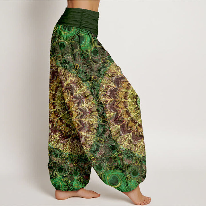 Buddha Stones Pure Cotton Mandala Feather Pattern Women's Elastic Waist Harem Pants - image 9