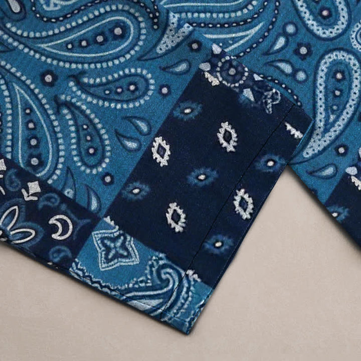 Buddha Stones Cotton Splicing Paisley Pattern Men's Tapered Pants With Pockets - image 3