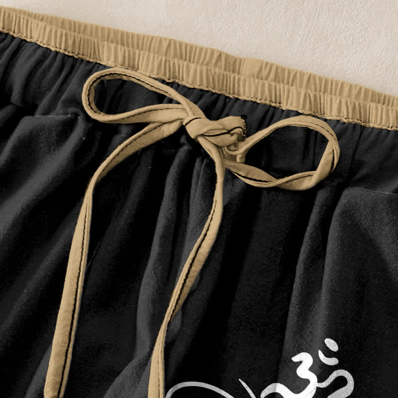Buddha Stones Pure Cotton Lotus Pattern Women's Elastic Waist Pants With Pockets - image 1