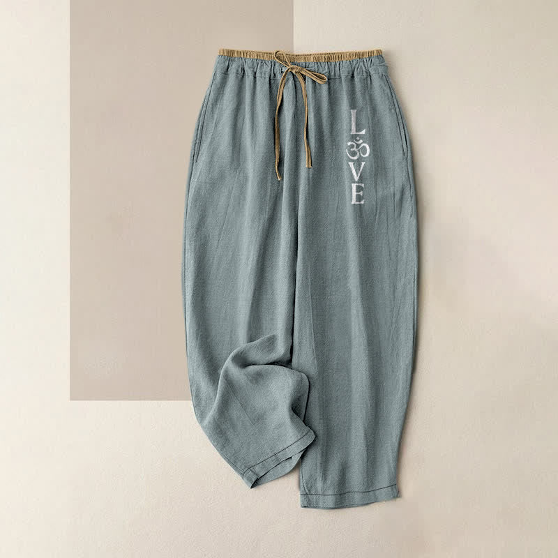 Buddha Stones Pure Cotton Love OM Pattern Women's Elastic Waist Pants With Pockets - CadetBlue - US16，UK/AU20，EU48 (3XL) - image 0