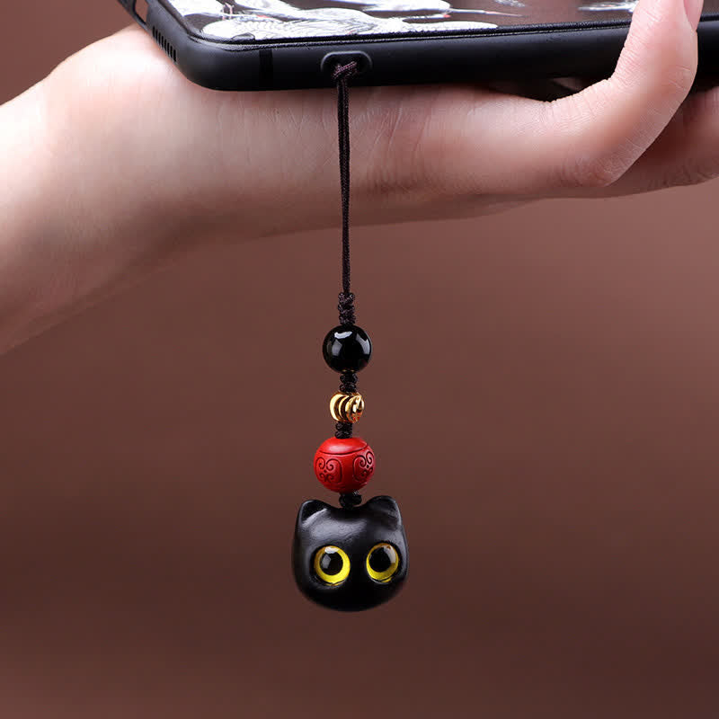 Buddha Stones Ebony Wood Cute Cat Grounding Hand Carved Peace Keychains - image 15