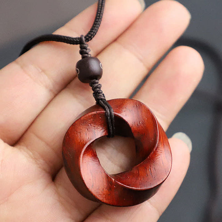Buddha Stones Red Sandalwood Infinite Knot Eternity Rope Pendant Necklace - image 9