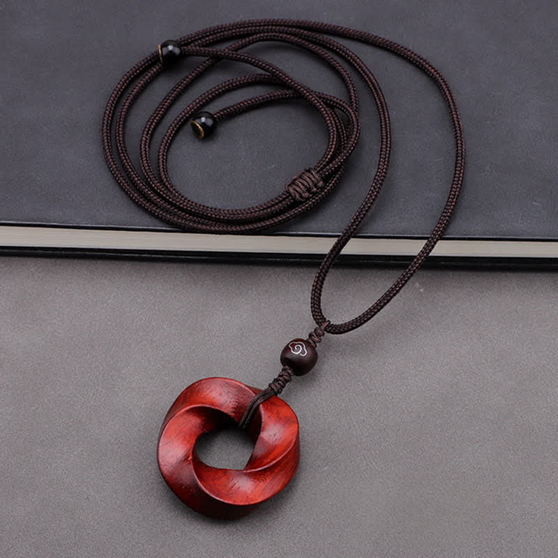 Buddha Stones Red Sandalwood Infinite Knot Eternity Rope Pendant Necklace - image 4