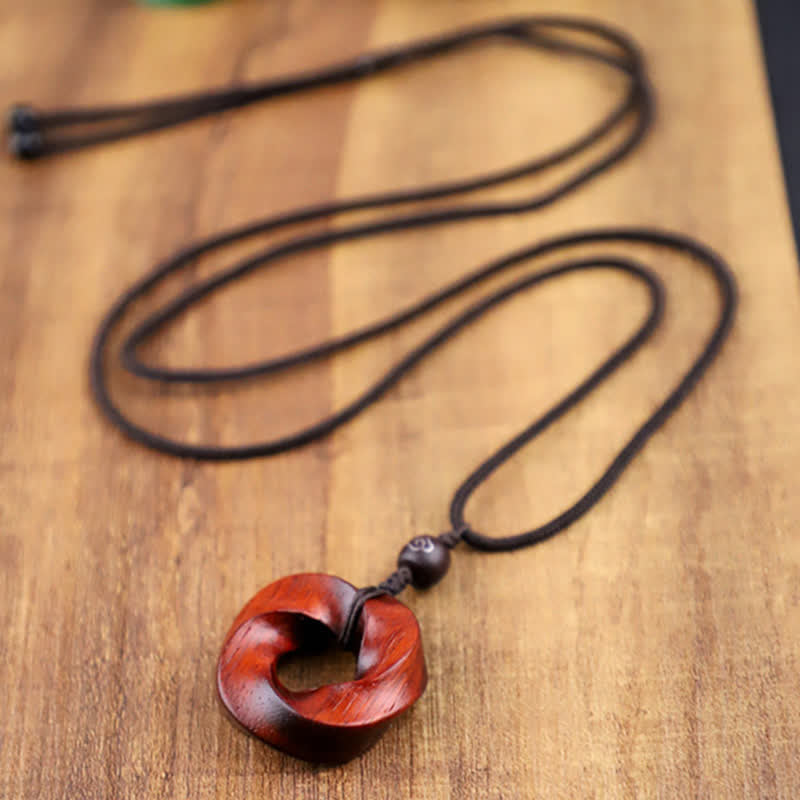Buddha Stones Red Sandalwood Infinite Knot Eternity Rope Pendant Necklace - image 8