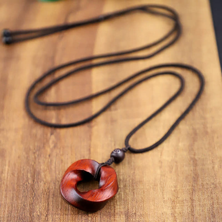 Buddha Stones Red Sandalwood Infinite Knot Eternity Rope Pendant Necklace - image 8