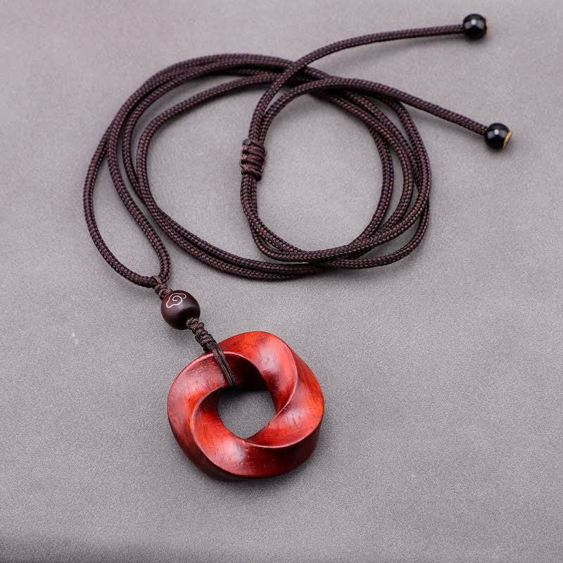 Buddha Stones Red Sandalwood Infinite Knot Eternity Rope Pendant Necklace - image 6