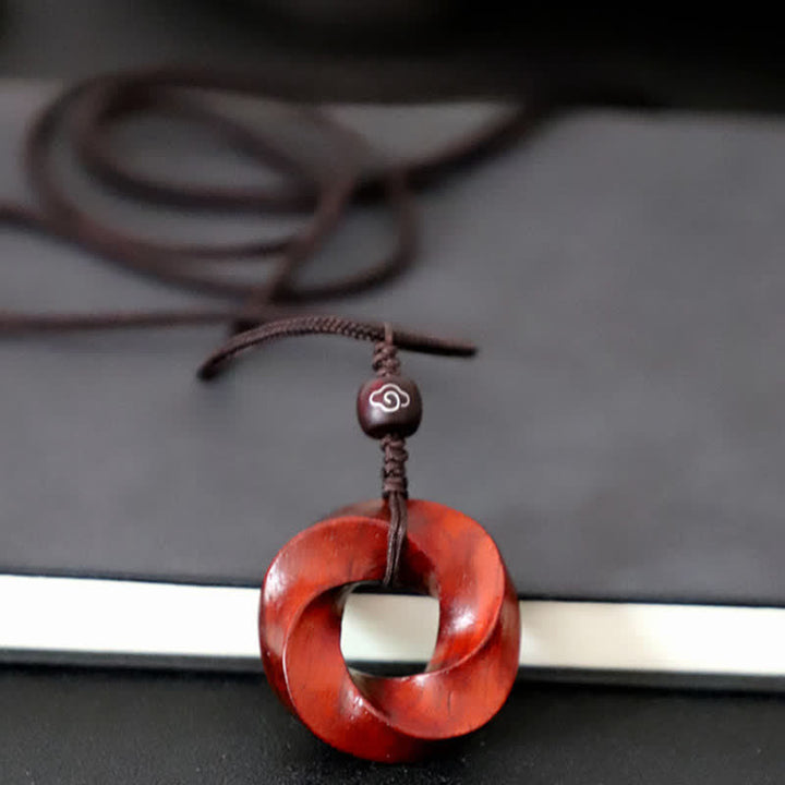 Buddha Stones Red Sandalwood Infinite Knot Eternity Rope Pendant Necklace - image 3