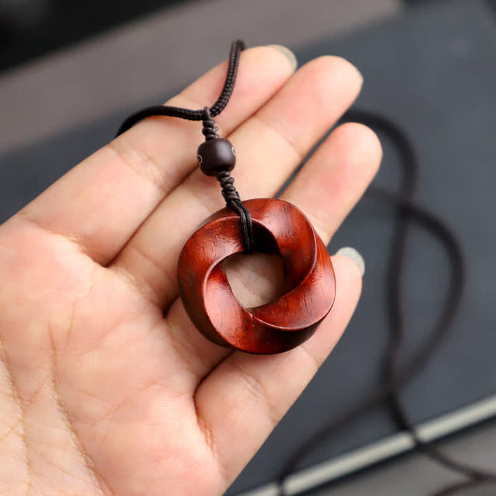 Buddha Stones Red Sandalwood Infinite Knot Eternity Rope Pendant Necklace - image 10