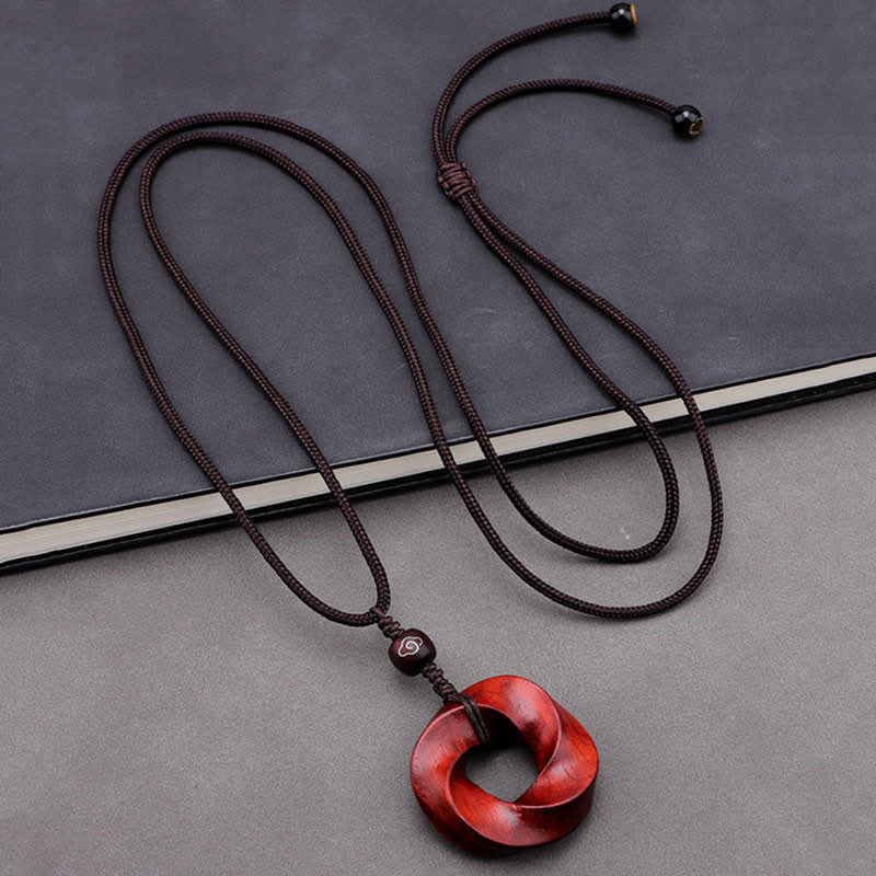 Buddha Stones Red Sandalwood Infinite Knot Eternity Rope Pendant Necklace - image 1