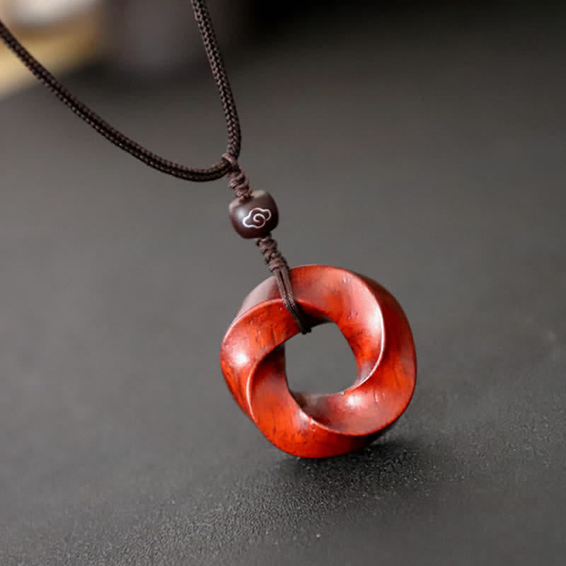 Buddha Stones Red Sandalwood Infinite Knot Eternity Rope Pendant Necklace - image 2