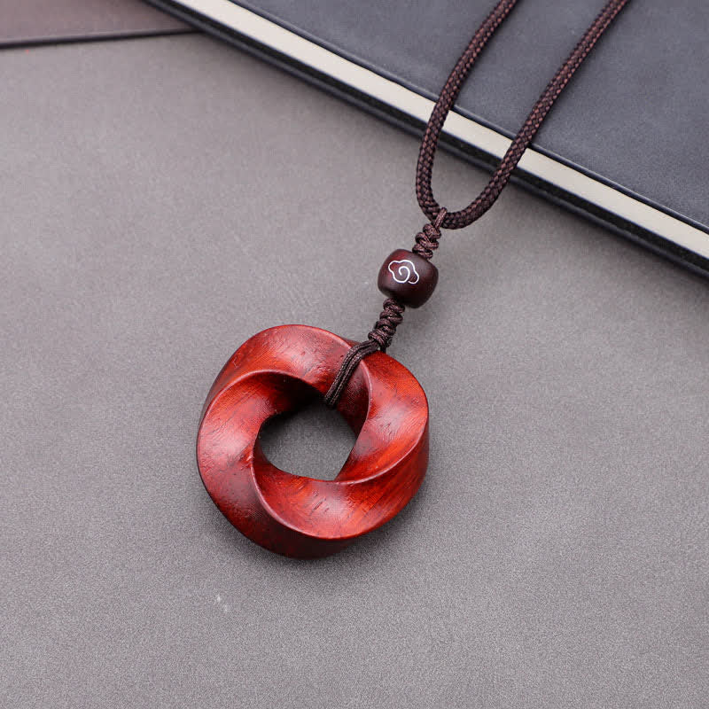 Buddha Stones Red Sandalwood Infinite Knot Eternity Rope Pendant Necklace - Red Sandalwood(Blessing ♥ Wealth) - image 0