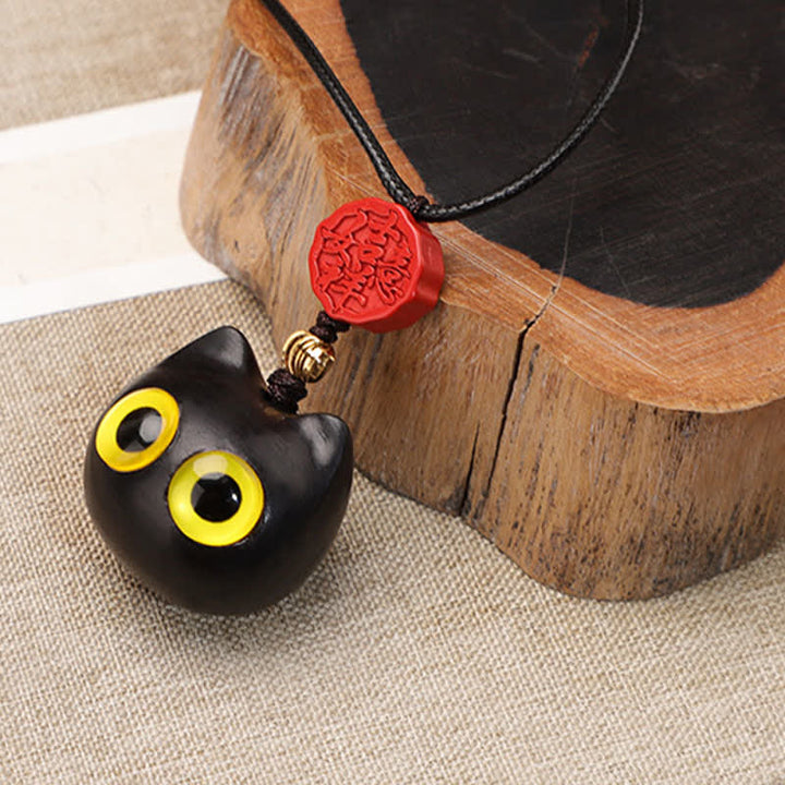 Buddha Stones Ebony Wood Red Sandalwood Lucky Cat Adjustable Balance Necklace - image 2