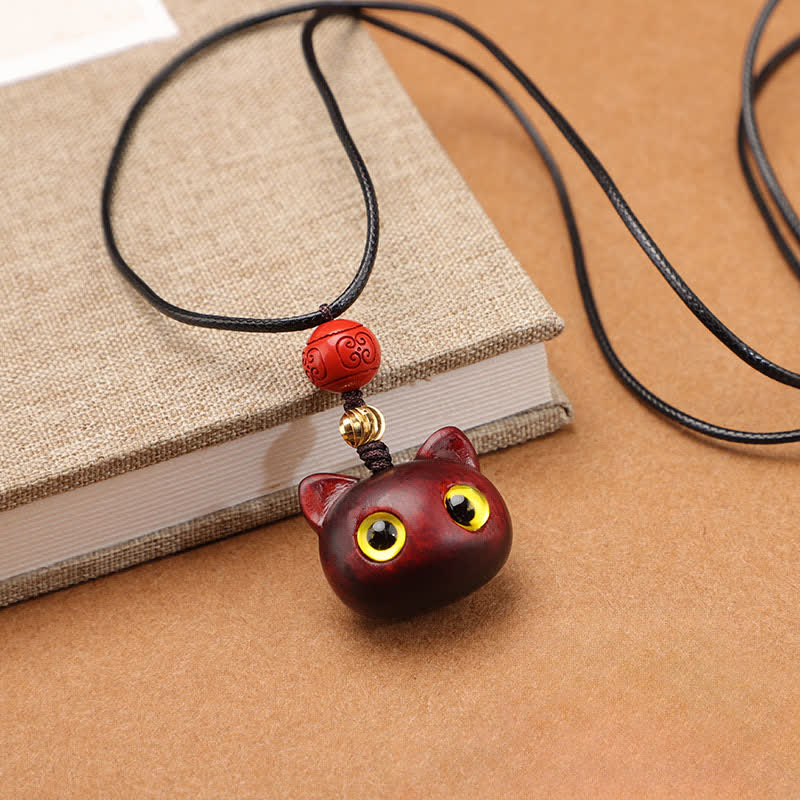 Buddha Stones Ebony Wood Red Sandalwood Lucky Cat Adjustable Balance Necklace - Red Sandalwood - image 12