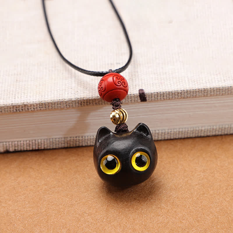 Buddha Stones Ebony Wood Red Sandalwood Lucky Cat Adjustable Balance Necklace - Small Ebony Wood - image 8