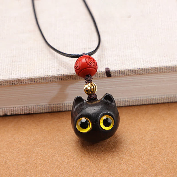 Buddha Stones Ebony Wood Red Sandalwood Lucky Cat Adjustable Balance Necklace - Small Ebony Wood - image 8