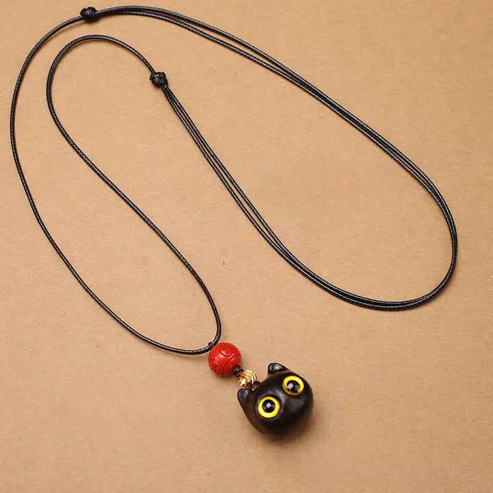 Buddha Stones Ebony Wood Red Sandalwood Lucky Cat Adjustable Balance Necklace - image 9