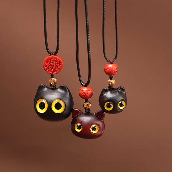 Buddha Stones Ebony Wood Red Sandalwood Lucky Cat Adjustable Balance Necklace - image 17