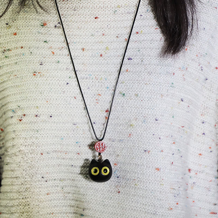 Buddha Stones Ebony Wood Red Sandalwood Lucky Cat Adjustable Balance Necklace - image 7