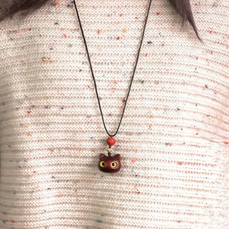 Buddha Stones Ebony Wood Red Sandalwood Lucky Cat Adjustable Balance Necklace - image 15