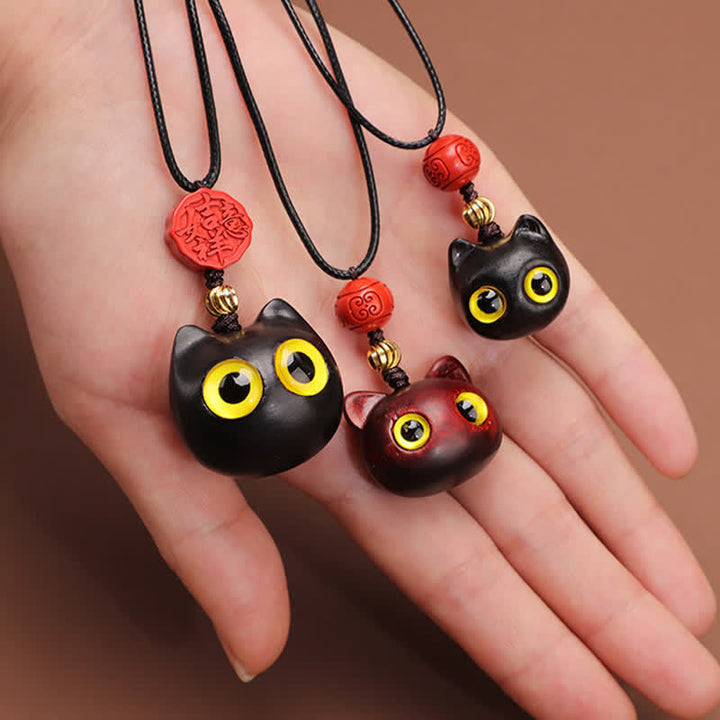 Buddha Stones Ebony Wood Red Sandalwood Lucky Cat Adjustable Balance Necklace - image 18
