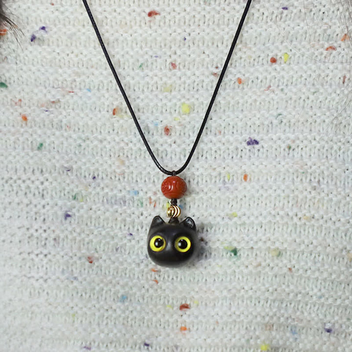 Buddha Stones Ebony Wood Red Sandalwood Lucky Cat Adjustable Balance Necklace - image 11