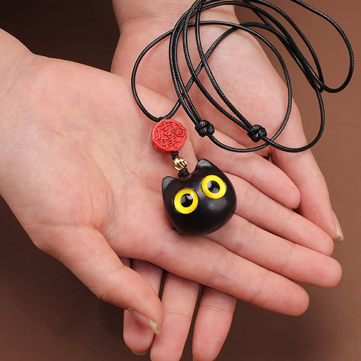 Buddha Stones Ebony Wood Red Sandalwood Lucky Cat Adjustable Balance Necklace - image 6
