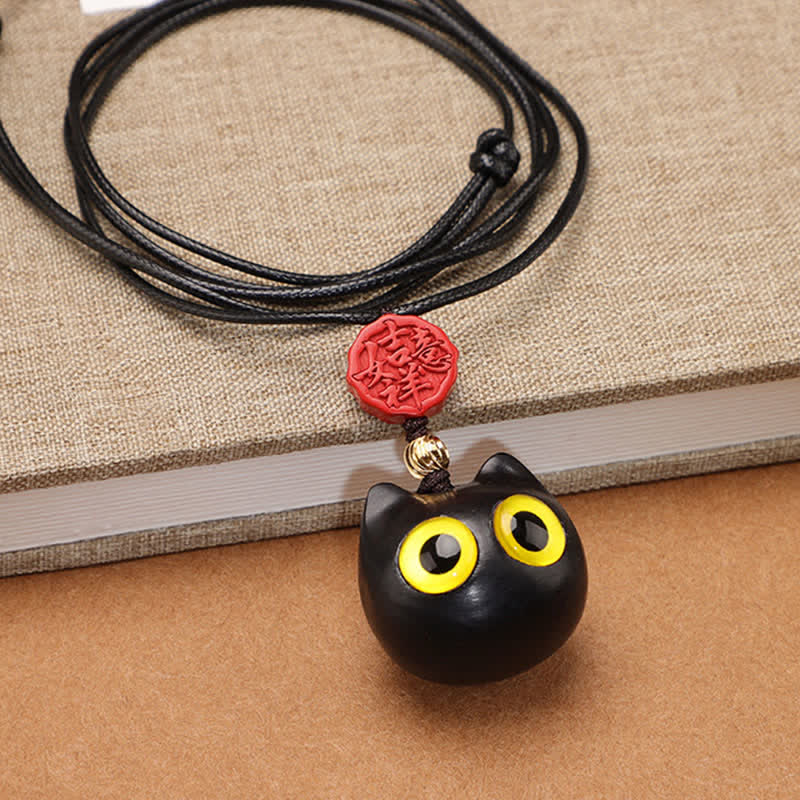 Buddha Stones Ebony Wood Red Sandalwood Lucky Cat Adjustable Balance Necklace - image 4