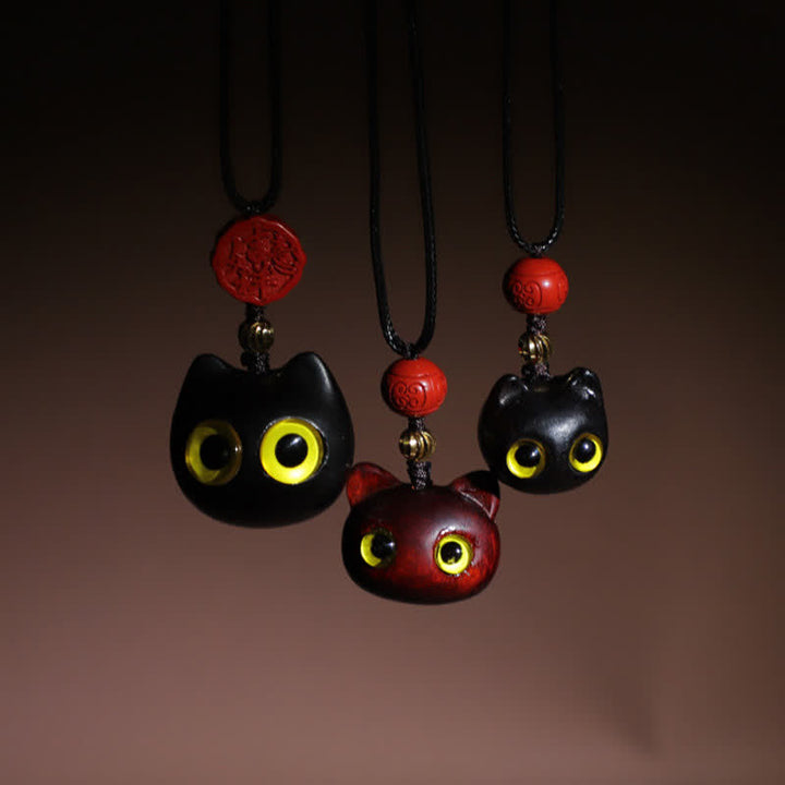 Buddha Stones Ebony Wood Red Sandalwood Lucky Cat Adjustable Balance Necklace - image 19