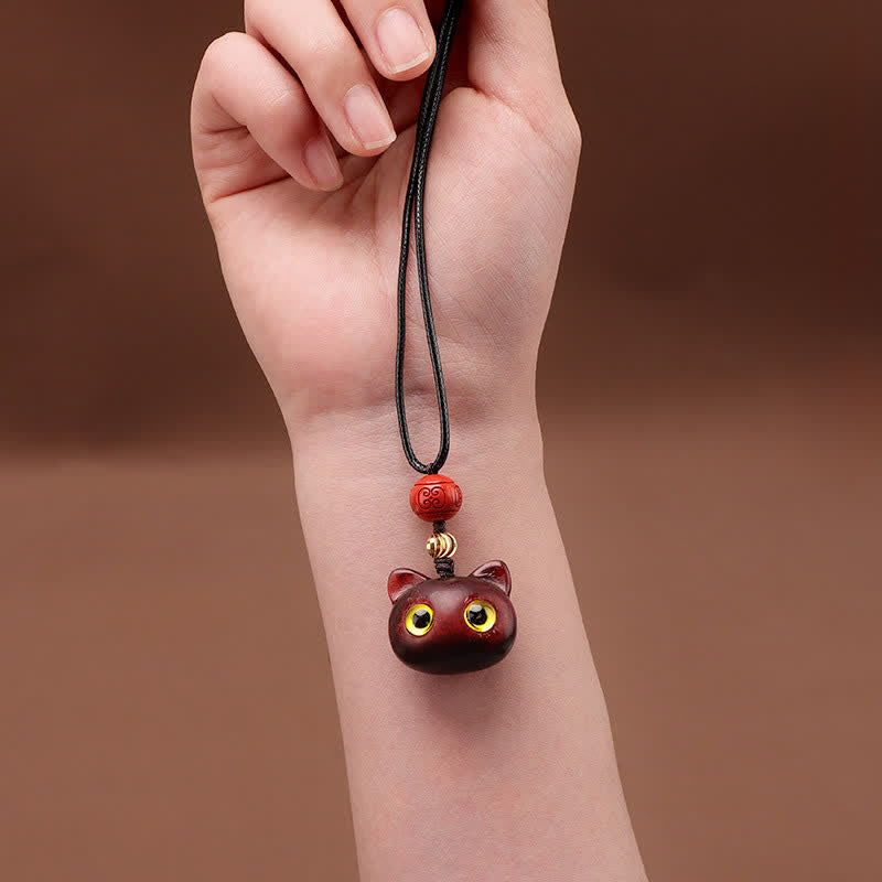 Buddha Stones Ebony Wood Red Sandalwood Lucky Cat Adjustable Balance Necklace - image 14