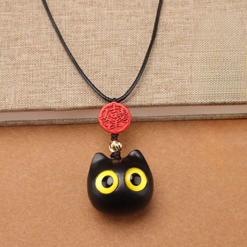 Buddha Stones Ebony Wood Red Sandalwood Lucky Cat Adjustable Balance Necklace - image 3