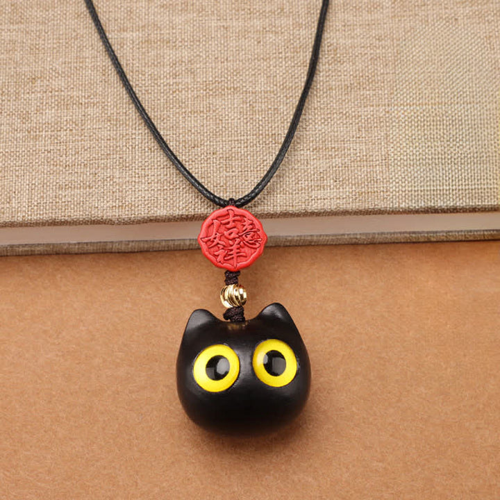 Buddha Stones Ebony Wood Red Sandalwood Lucky Cat Adjustable Balance Necklace - image 3