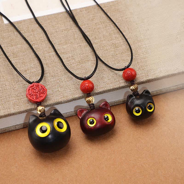 Buddha Stones Ebony Wood Red Sandalwood Lucky Cat Adjustable Balance Necklace - image 21