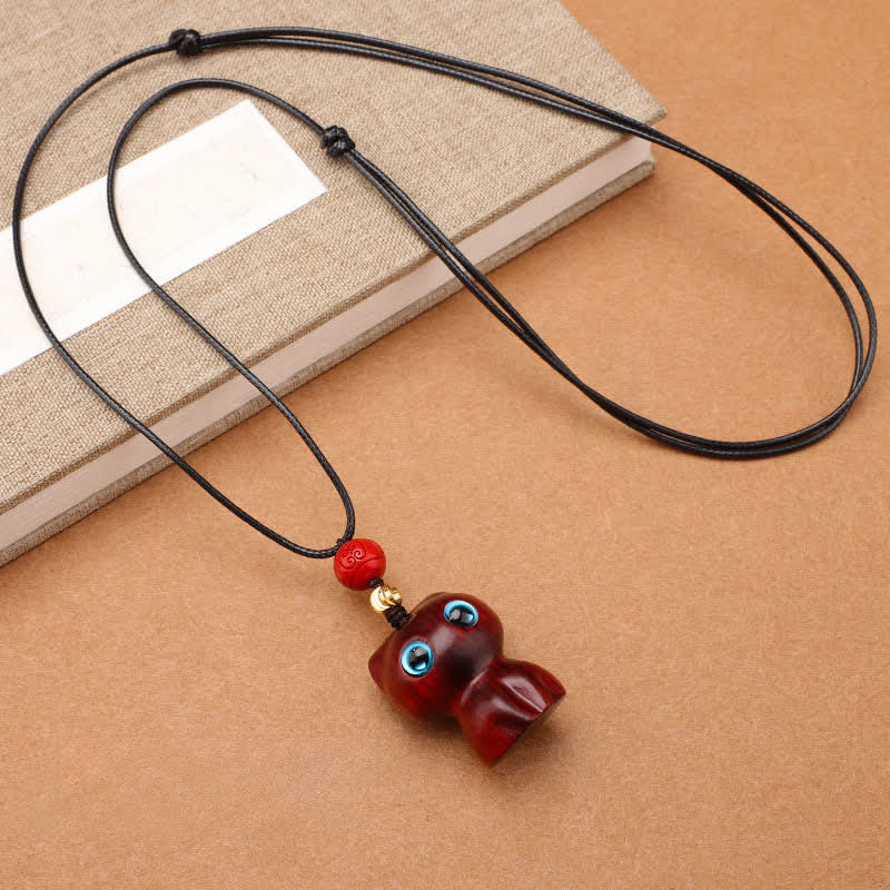 Buddha Stones Ebony Wood Red Sandalwood Cute Cat Calm Necklace - Red Sandalwood(Wealth ♥ Fortune) - image 6