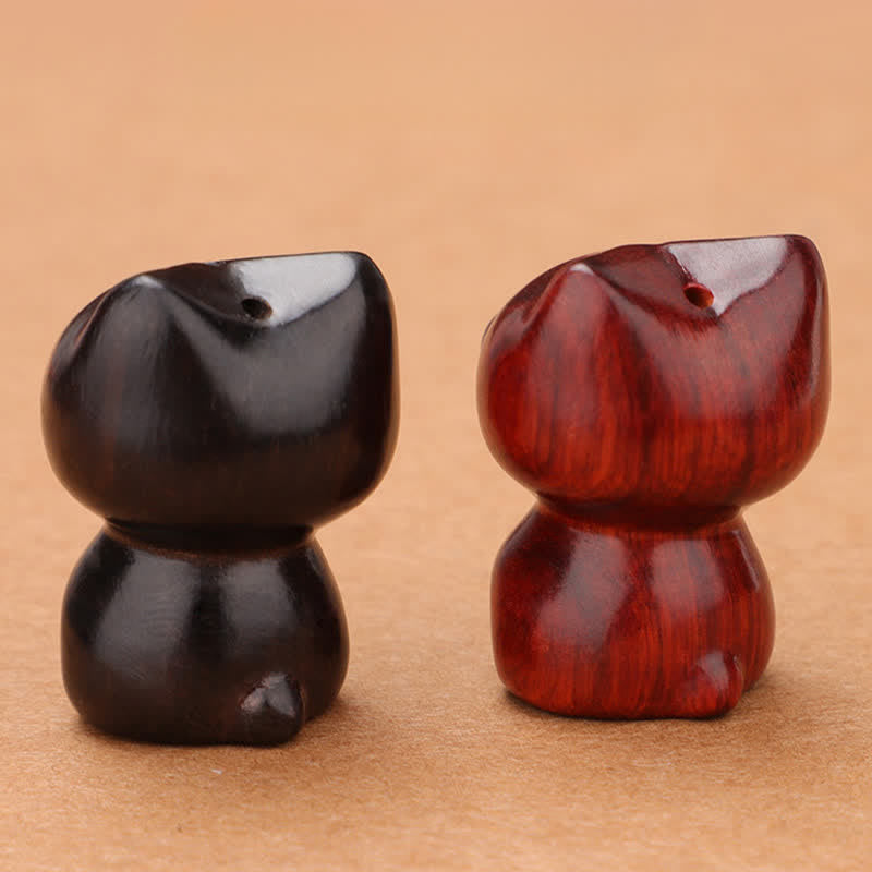 Buddha Stones Ebony Wood Red Sandalwood Cute Cat Calm Necklace - image 14