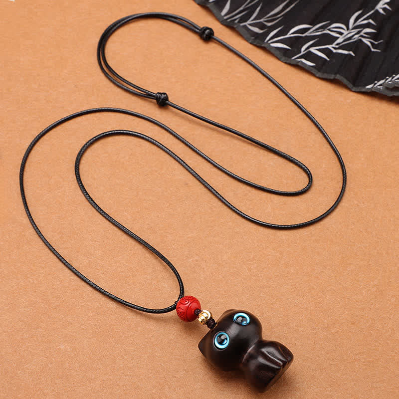 Buddha Stones Ebony Wood Red Sandalwood Cute Cat Calm Necklace - image 2