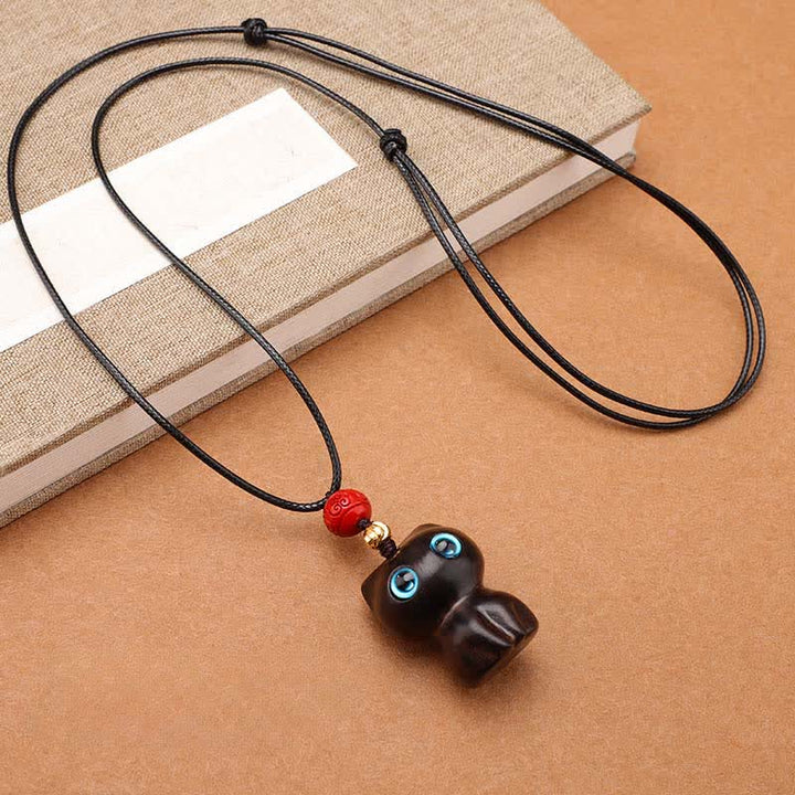 Buddha Stones Ebony Wood Red Sandalwood Cute Cat Calm Necklace - Ebony Wood(Balance ♥ Calm) - image 1