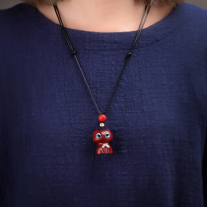Buddha Stones Ebony Wood Red Sandalwood Cute Cat Calm Necklace - image 9