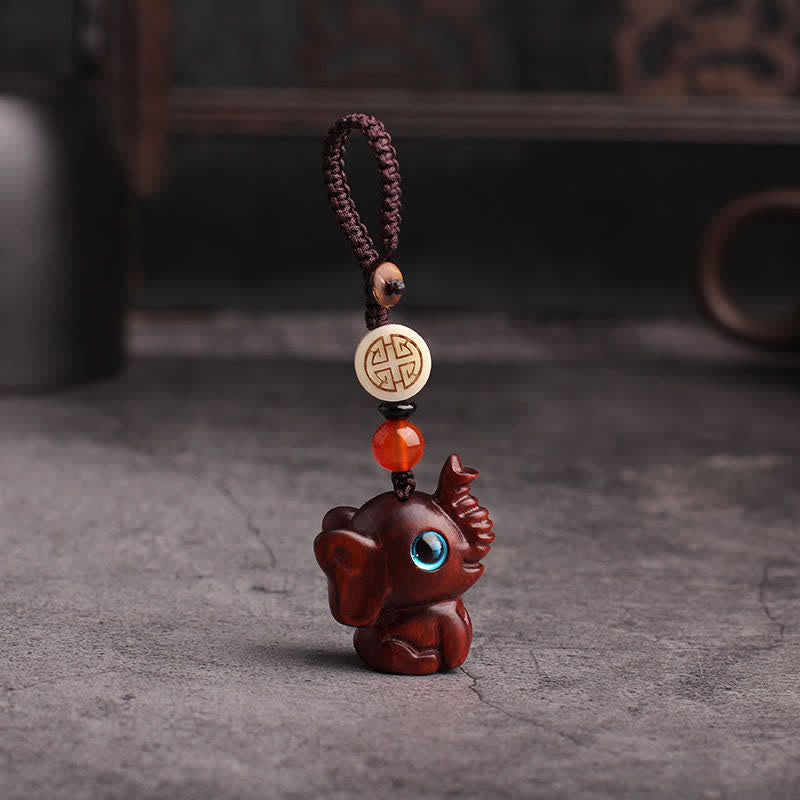 Buddha Stones Green Sandalwood Elephant STRENGTH Braided Keychains - Auspicious Symbol Red Sandalwood - image 3