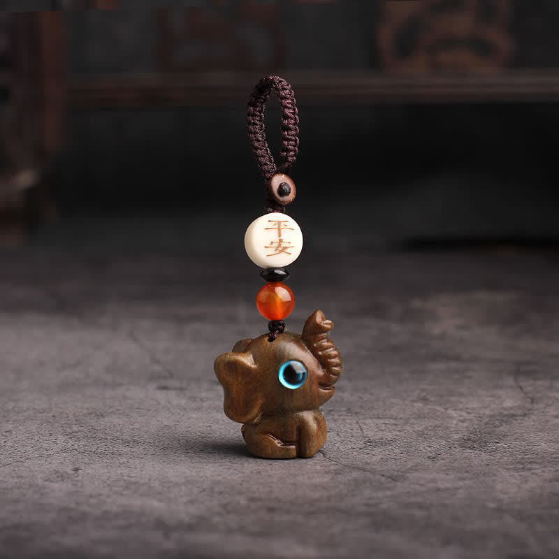Buddha Stones Green Sandalwood Elephant STRENGTH Braided Keychains - Peace Chinese Green Sandalwood - image 2