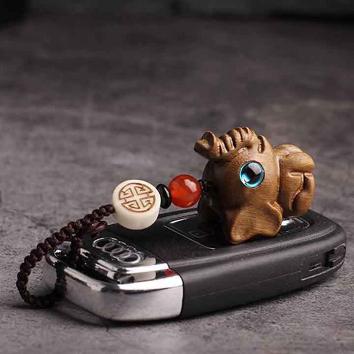 Buddha Stones Green Sandalwood Elephant STRENGTH Braided Keychains - image 1