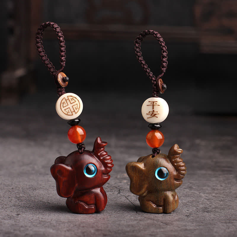Buddha Stones Green Sandalwood Elephant STRENGTH Braided Keychains - image 10
