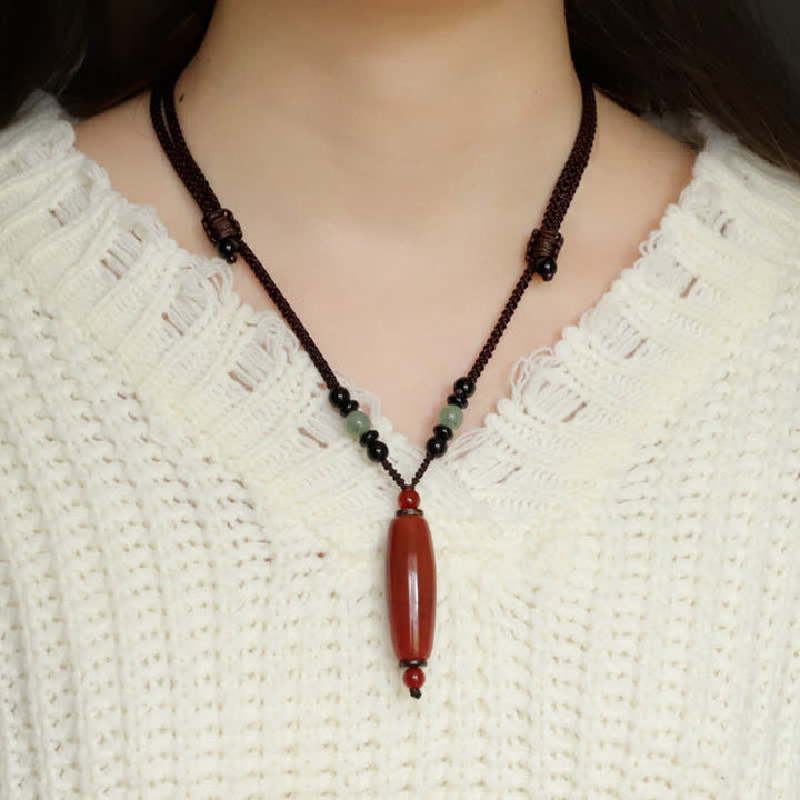 Buddha Stones Green Agate Red Agate Balance Braided Oval Pendant Necklace - image 11