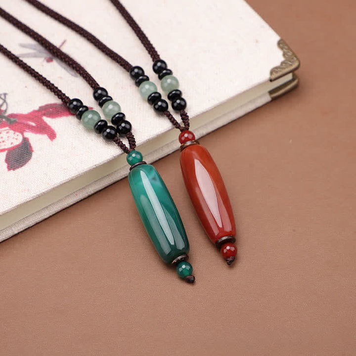 Buddha Stones Green Agate Red Agate Balance Braided Oval Pendant Necklace - image 14