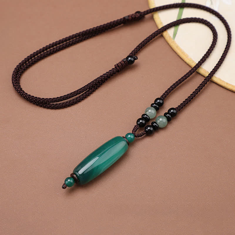 Buddha Stones Green Agate Red Agate Balance Braided Oval Pendant Necklace - image 1