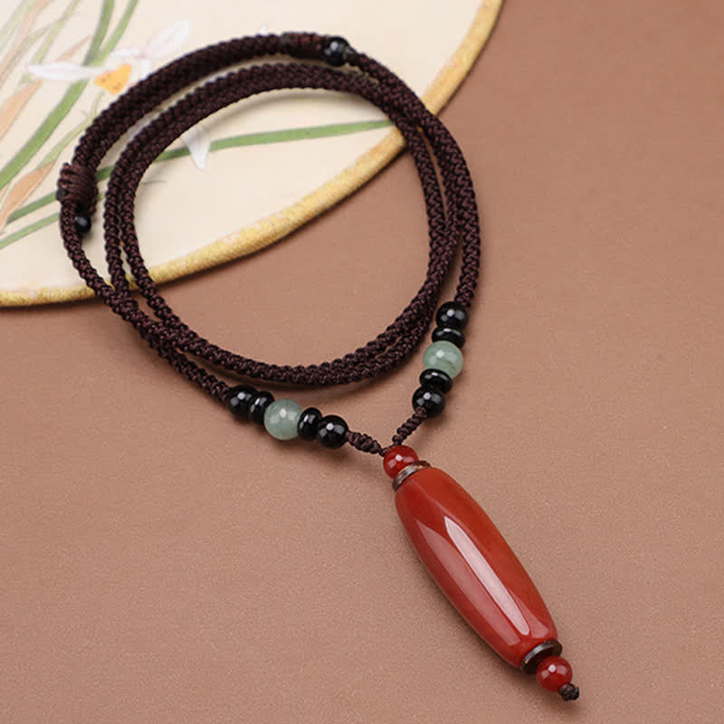 Buddha Stones Green Agate Red Agate Balance Braided Oval Pendant Necklace - image 10