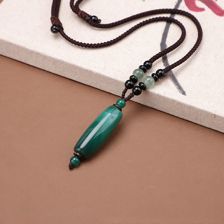 Buddha Stones Green Agate Red Agate Balance Braided Oval Pendant Necklace - image 3