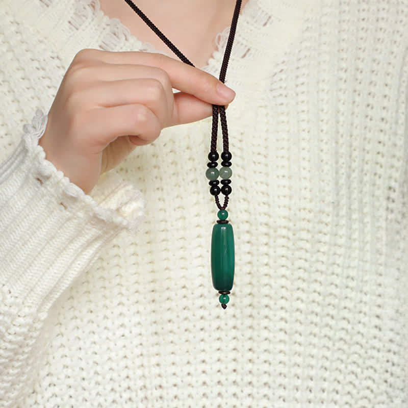 Buddha Stones Green Agate Red Agate Balance Braided Oval Pendant Necklace - image 6